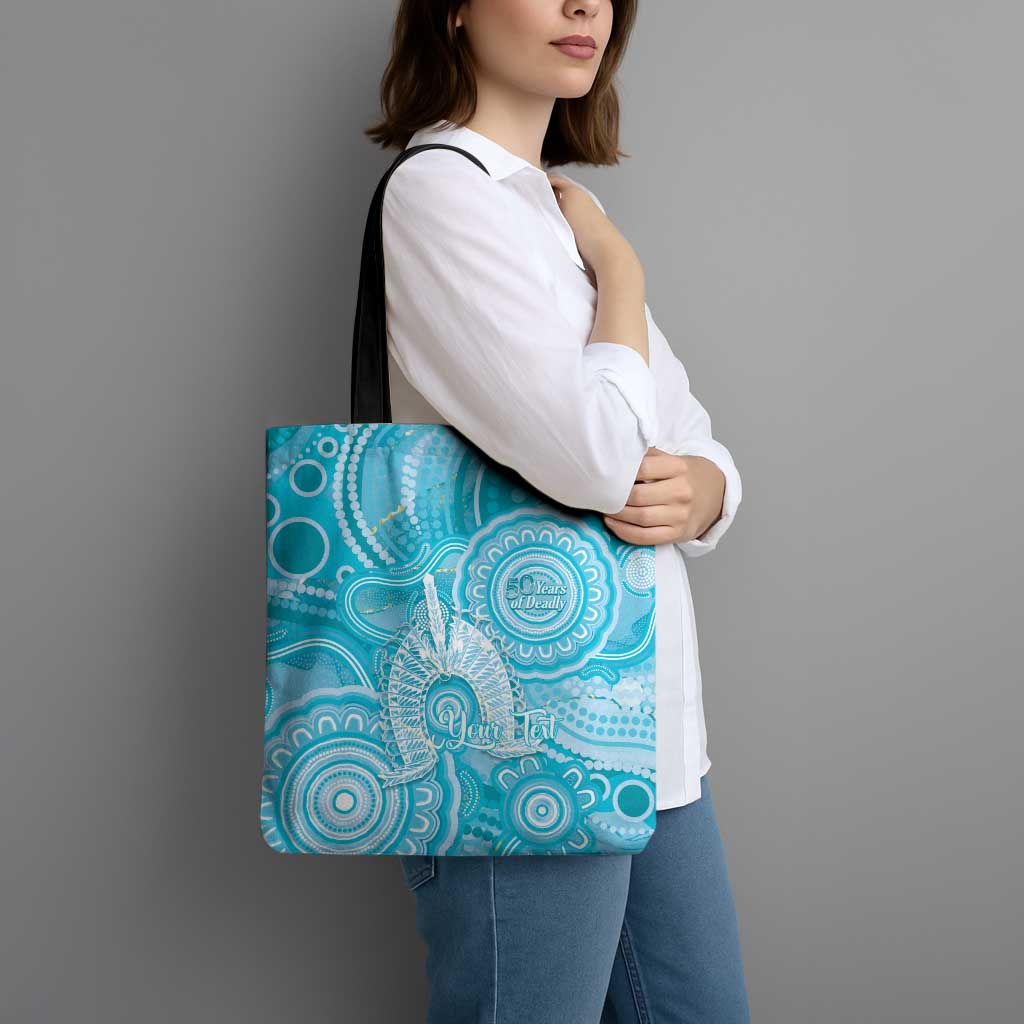 50 Years Deadly NAIDOC Week 2026 Personalised Tote Bag Dhari Blue Indigenous Art