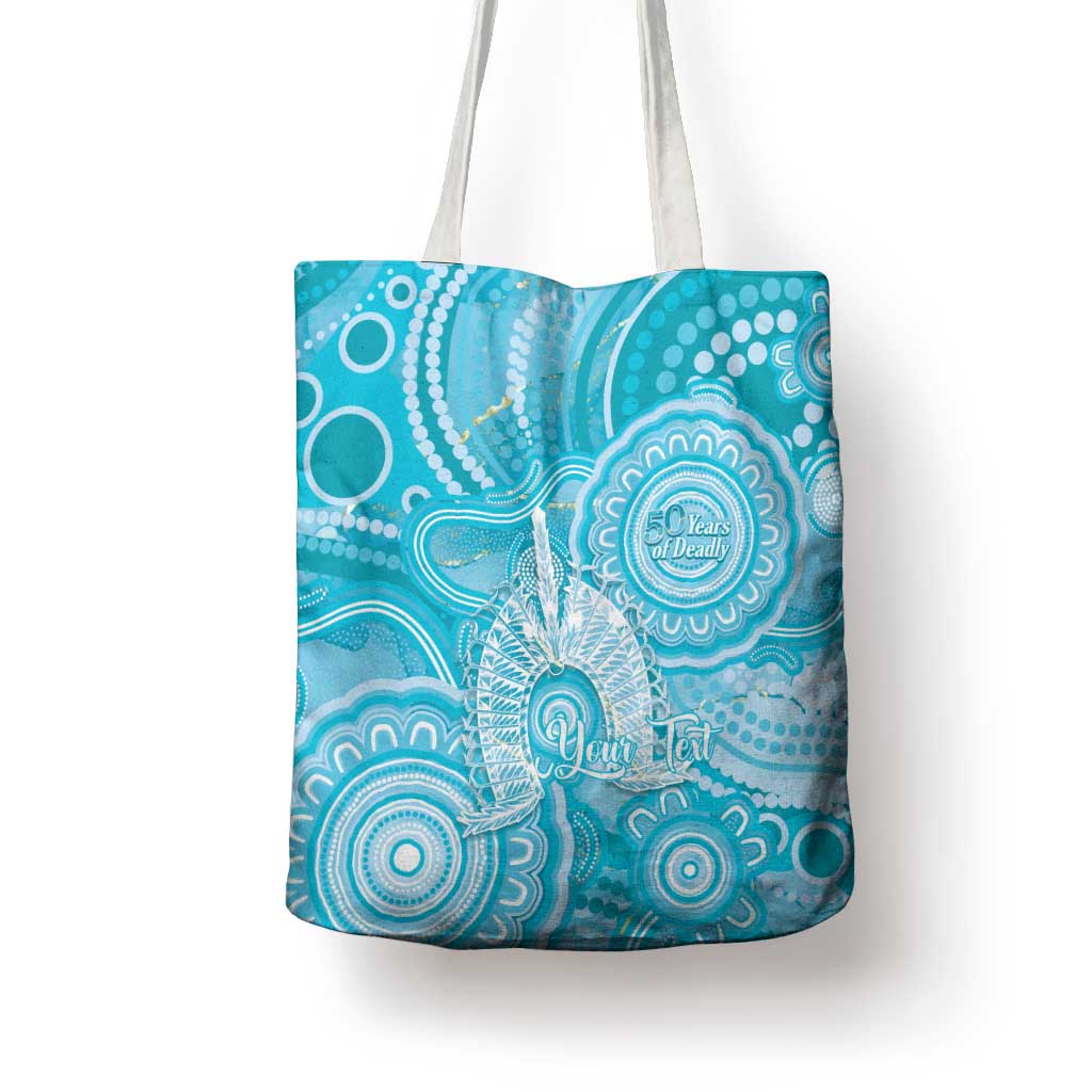 50 Years Deadly NAIDOC Week 2026 Personalised Tote Bag Dhari Blue Indigenous Art