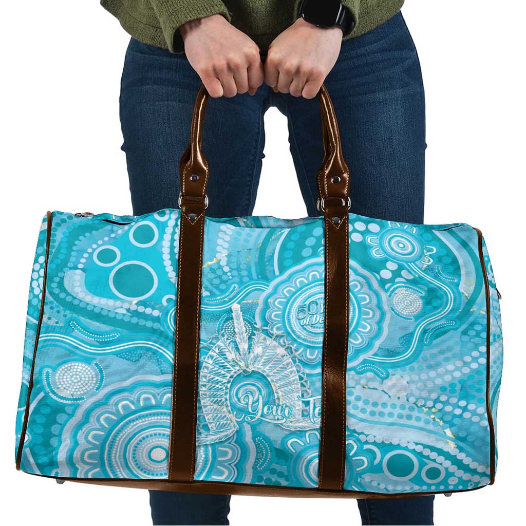 50 Years Deadly NAIDOC Week 2026 Personalised Travel Bag Dhari Blue Indigenous Art