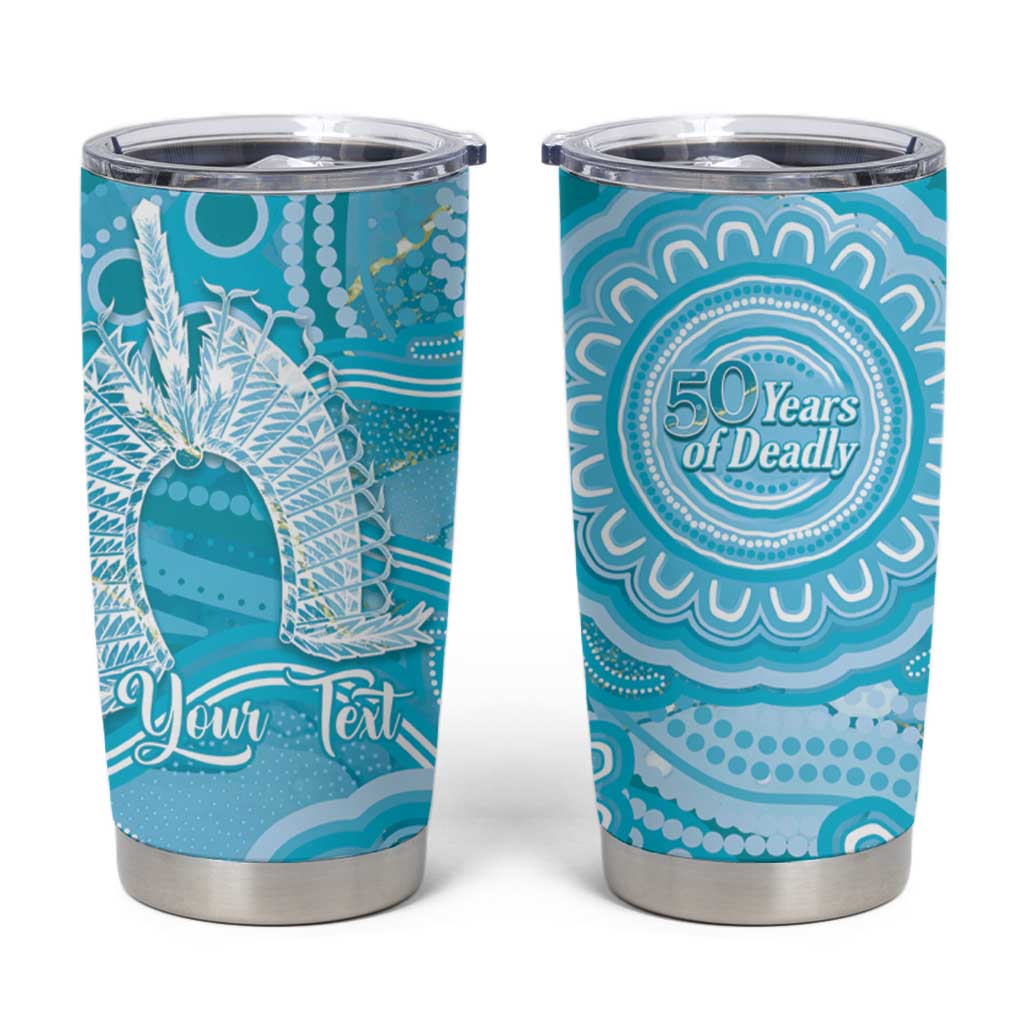 50 Years Deadly NAIDOC Week 2026 Personalised Tumbler Cup Dhari Blue Indigenous Art