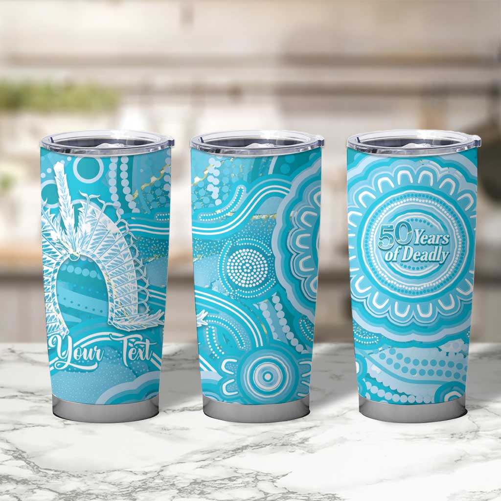 50 Years Deadly NAIDOC Week 2026 Personalised Tumbler Cup Dhari Blue Indigenous Art