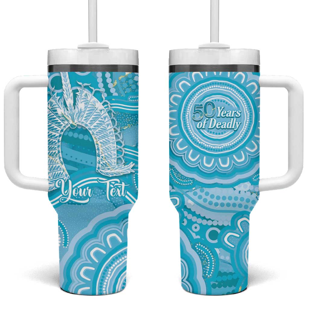 50 Years Deadly NAIDOC Week 2026 Personalised Tumbler With Handle Dhari Blue Indigenous Art