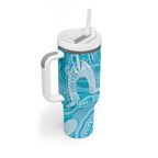 50 Years Deadly NAIDOC Week 2026 Personalised Tumbler With Handle Dhari Blue Indigenous Art