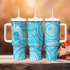 50 Years Deadly NAIDOC Week 2026 Personalised Tumbler With Handle Dhari Blue Indigenous Art