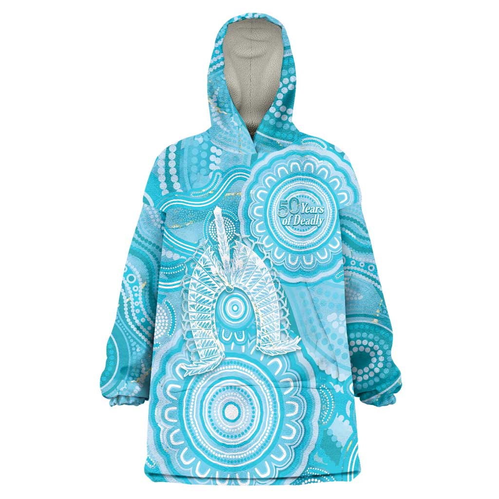 50 Years Deadly NAIDOC Week 2026 Personalised Wearable Blanket Hoodie Dhari Blue Indigenous Art