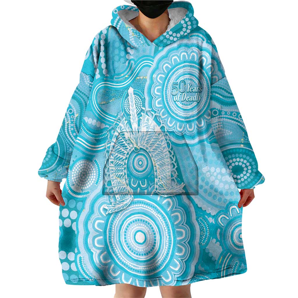 50 Years Deadly NAIDOC Week 2026 Personalised Wearable Blanket Hoodie Dhari Blue Indigenous Art