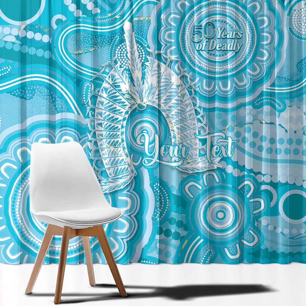 50 Years Deadly NAIDOC Week 2026 Personalised Window Curtain Dhari Blue Indigenous Art