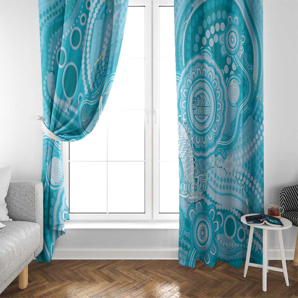 50 Years Deadly NAIDOC Week 2026 Personalised Window Curtain Dhari Blue Indigenous Art
