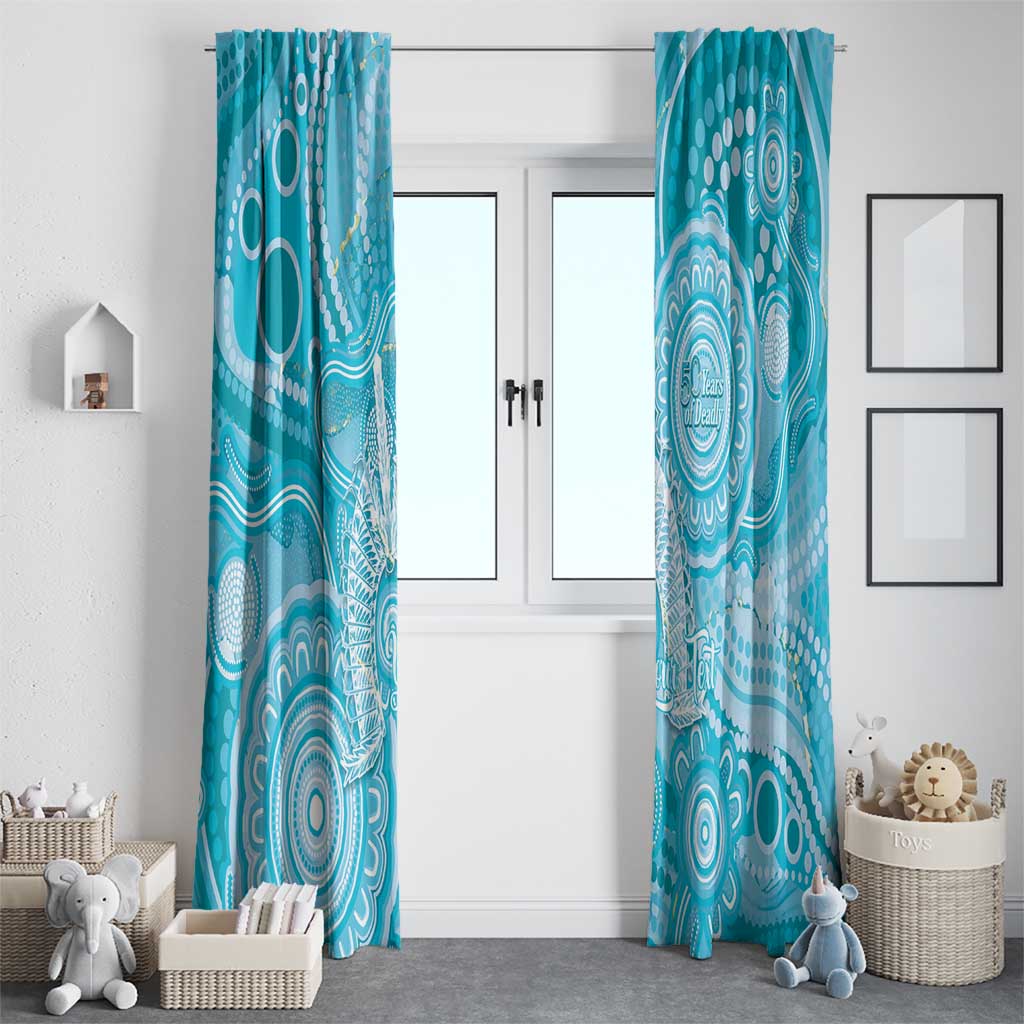50 Years Deadly NAIDOC Week 2026 Personalised Window Curtain Dhari Blue Indigenous Art