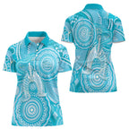 50 Years Deadly NAIDOC Week 2026 Personalised Women Polo Shirt Dhari Blue Indigenous Art