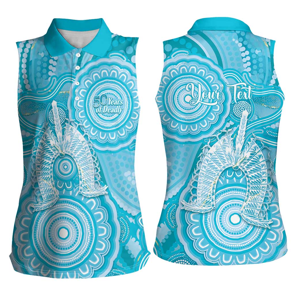 50 Years Deadly NAIDOC Week 2026 Personalised Women Sleeveless Polo Shirt Dhari Blue Indigenous Art