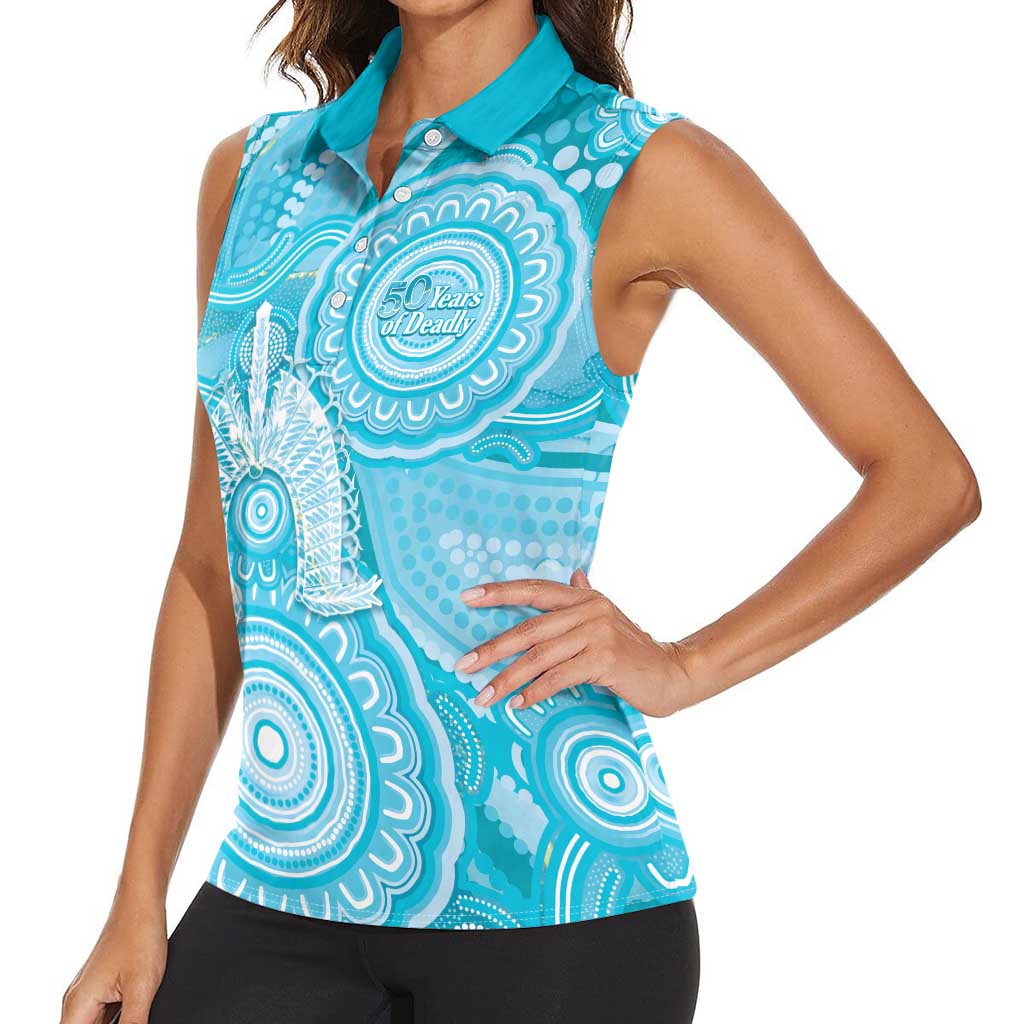 50 Years Deadly NAIDOC Week 2026 Personalised Women Sleeveless Polo Shirt Dhari Blue Indigenous Art