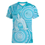 50 Years Deadly NAIDOC Week 2026 Personalised Women V-Neck T-Shirt Dhari Blue Indigenous Art