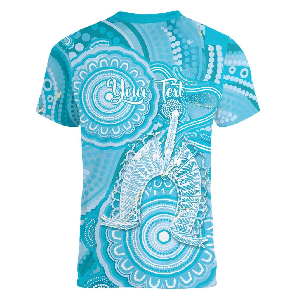 50 Years Deadly NAIDOC Week 2026 Personalised Women V-Neck T-Shirt Dhari Blue Indigenous Art