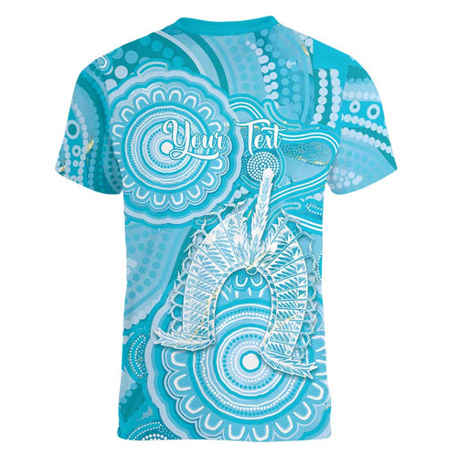 50 Years Deadly NAIDOC Week 2026 Personalised Women V-Neck T-Shirt Dhari Blue Indigenous Art
