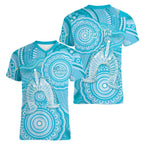 50 Years Deadly NAIDOC Week 2026 Personalised Women V-Neck T-Shirt Dhari Blue Indigenous Art