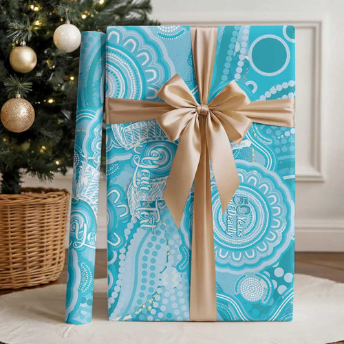 50 Years Deadly NAIDOC Week 2026 Personalised Wrapping Paper Dhari Blue Indigenous Art