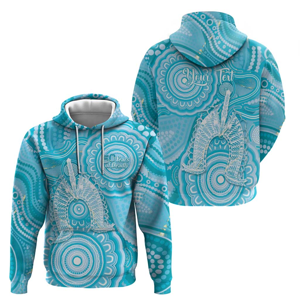 50 Years Deadly NAIDOC Week 2026 Personalised Zip Hoodie Dhari Blue Indigenous Art