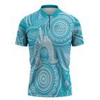 50 Years Deadly NAIDOC Week 2026 Personalised Zipper Polo Shirt Dhari Blue Indigenous Art