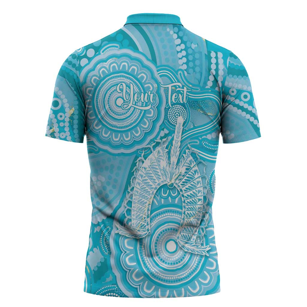 50 Years Deadly NAIDOC Week 2026 Personalised Zipper Polo Shirt Dhari Blue Indigenous Art