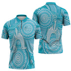 50 Years Deadly NAIDOC Week 2026 Personalised Zipper Polo Shirt Dhari Blue Indigenous Art