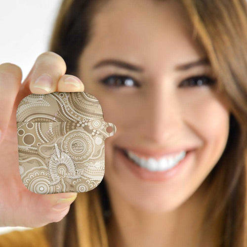 50 Years Deadly NAIDOC Week 2026 Personalised AirPods Case Dhari Beige Indigenous Art
