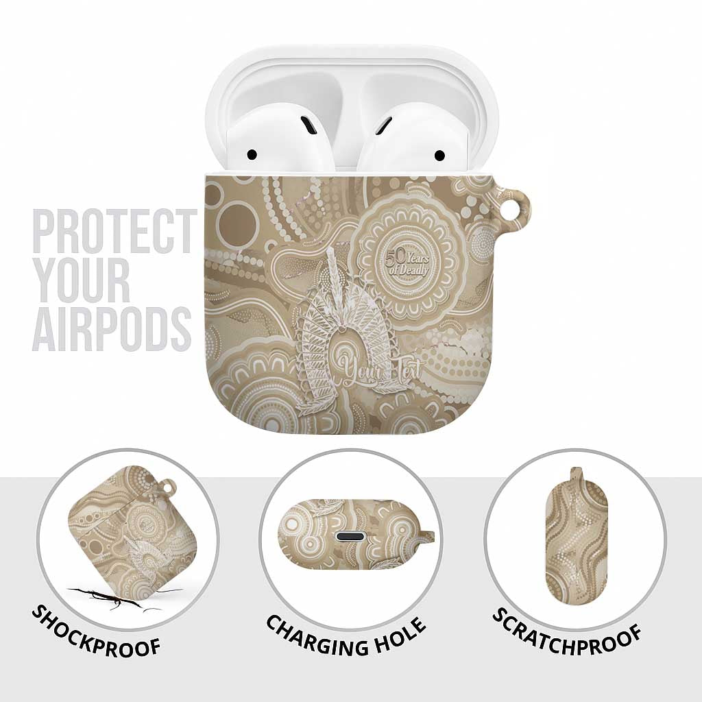 50 Years Deadly NAIDOC Week 2026 Personalised AirPods Case Dhari Beige Indigenous Art