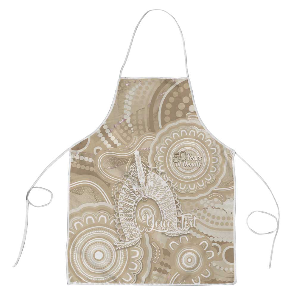50 Years Deadly NAIDOC Week 2026 Personalised Apron Dhari Beige Indigenous Art