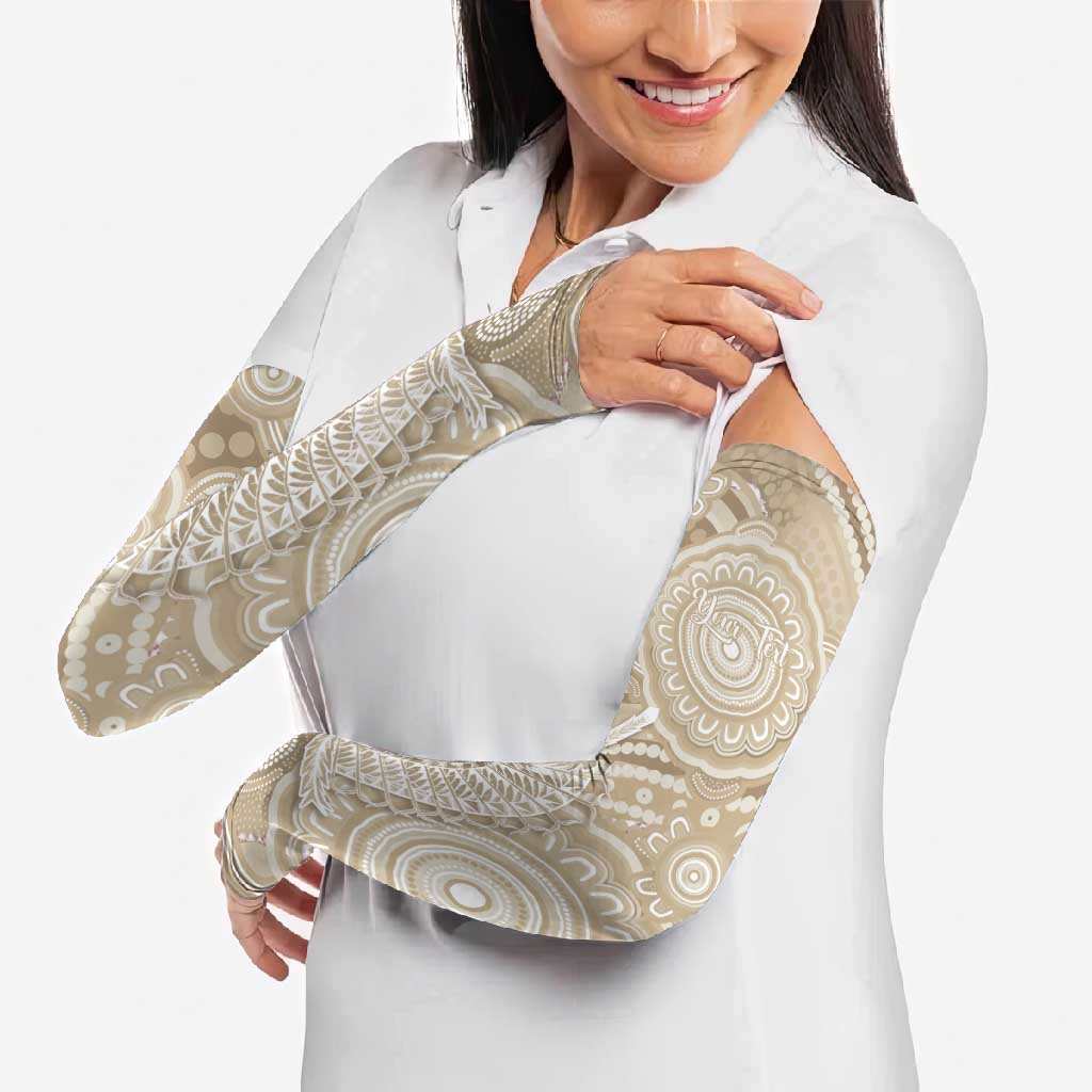 50 Years Deadly NAIDOC Week 2026 Personalised Arm Sleeves Dhari Beige Indigenous Art