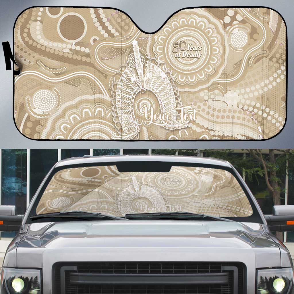 50 Years Deadly NAIDOC Week 2026 Personalised Auto Sun Shade Dhari Beige Indigenous Art