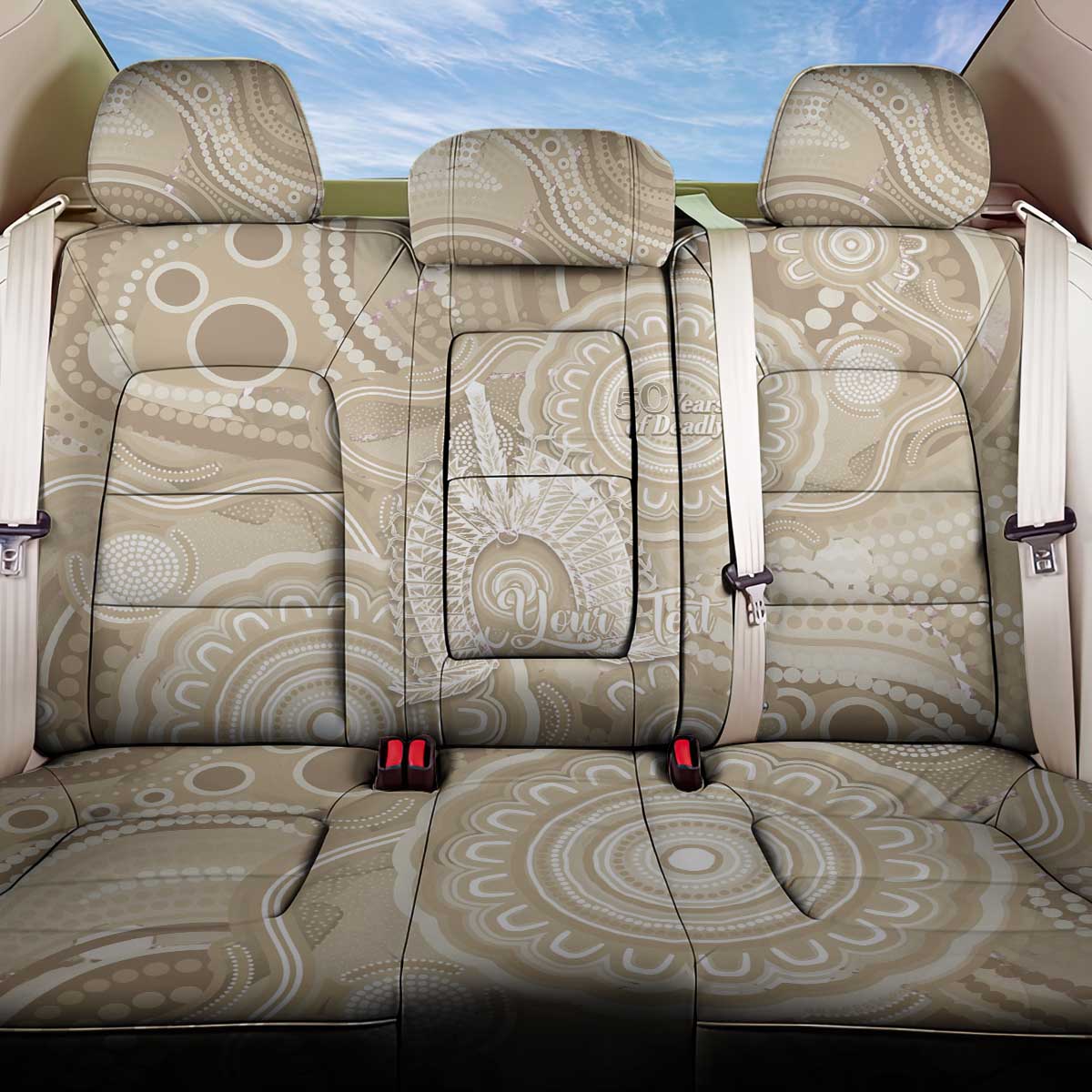 50 Years Deadly NAIDOC Week 2026 Personalised Back Car Seat Cover Dhari Beige Indigenous Art