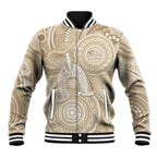 50 Years Deadly NAIDOC Week 2026 Personalised Baseball Jacket Dhari Beige Indigenous Art