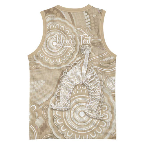 50 Years Deadly NAIDOC Week 2026 Personalised Basketball Jersey Dhari Beige Indigenous Art