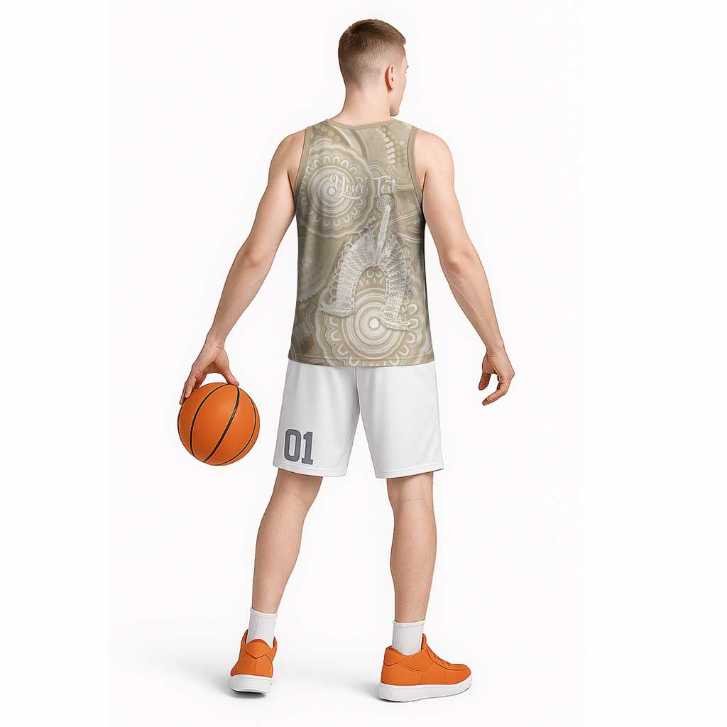 50 Years Deadly NAIDOC Week 2026 Personalised Basketball Jersey Dhari Beige Indigenous Art