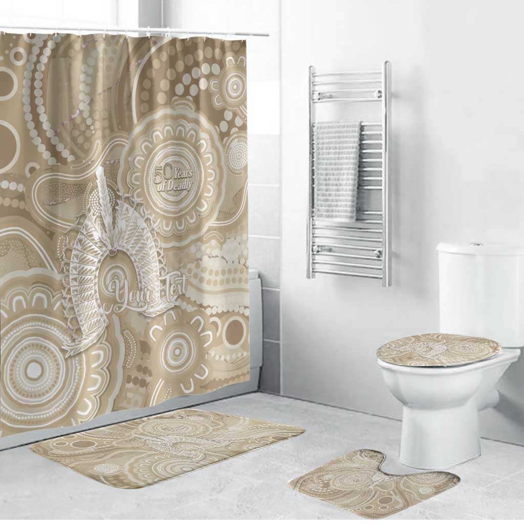 50 Years Deadly NAIDOC Week 2026 Personalised Bathroom Set Dhari Beige Indigenous Art