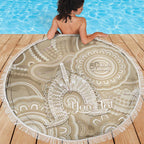 50 Years Deadly NAIDOC Week 2026 Personalised Beach Blanket Dhari Beige Indigenous Art