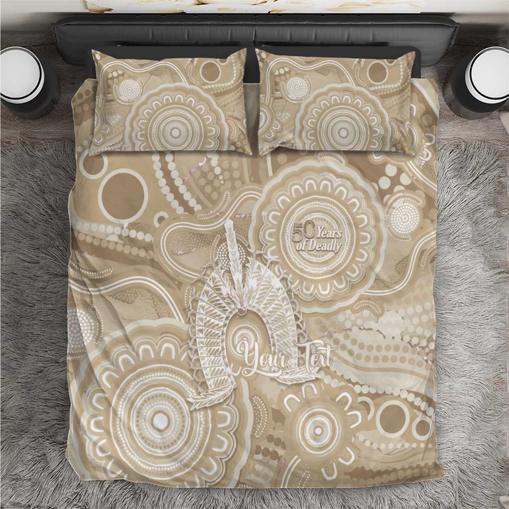 50 Years Deadly NAIDOC Week 2026 Personalised Bedding Set Dhari Beige Indigenous Art