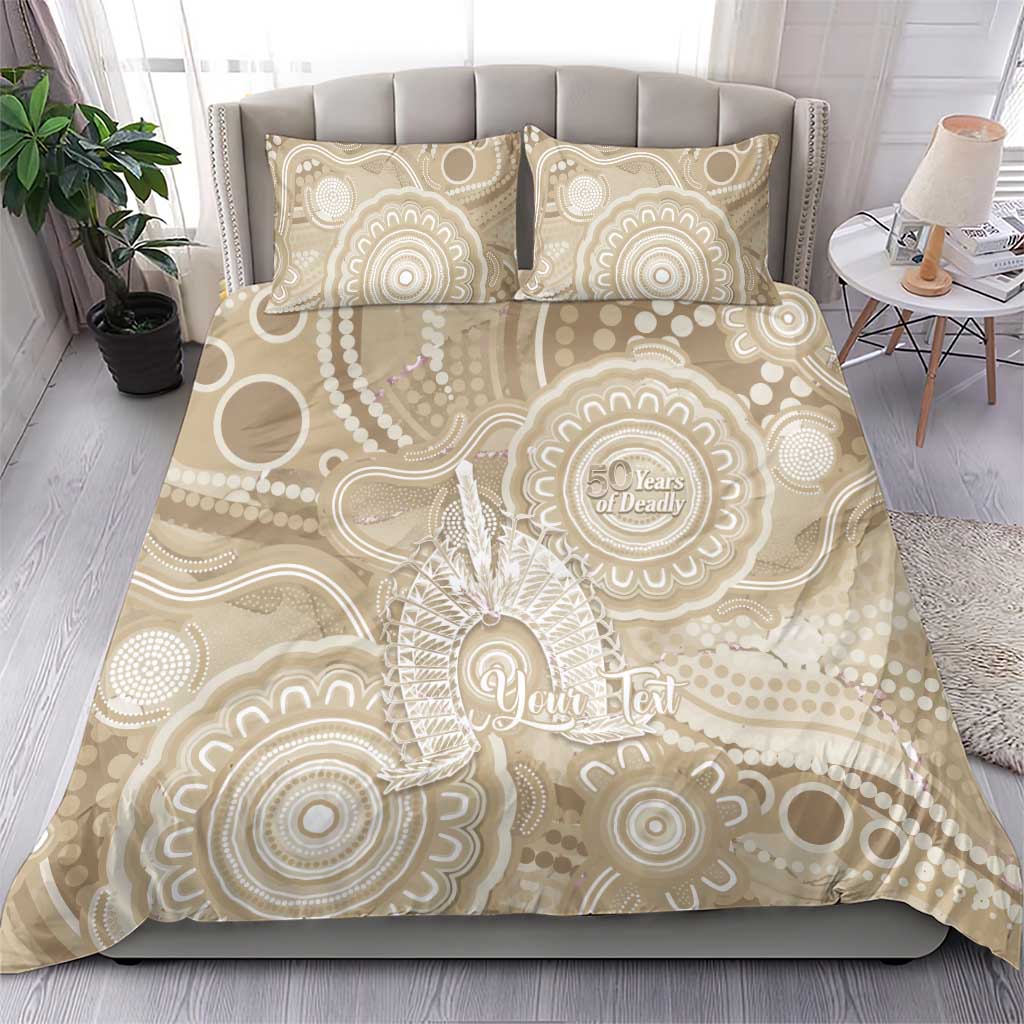 50 Years Deadly NAIDOC Week 2026 Personalised Bedding Set Dhari Beige Indigenous Art