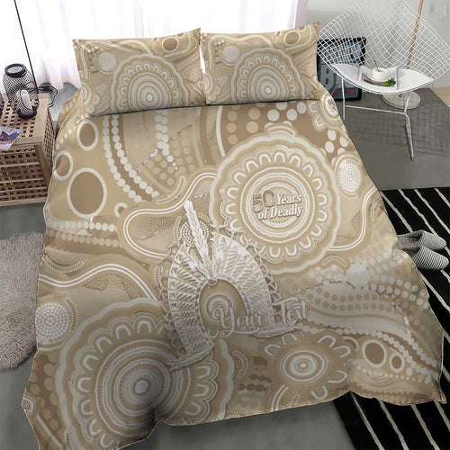50 Years Deadly NAIDOC Week 2026 Personalised Bedding Set Dhari Beige Indigenous Art