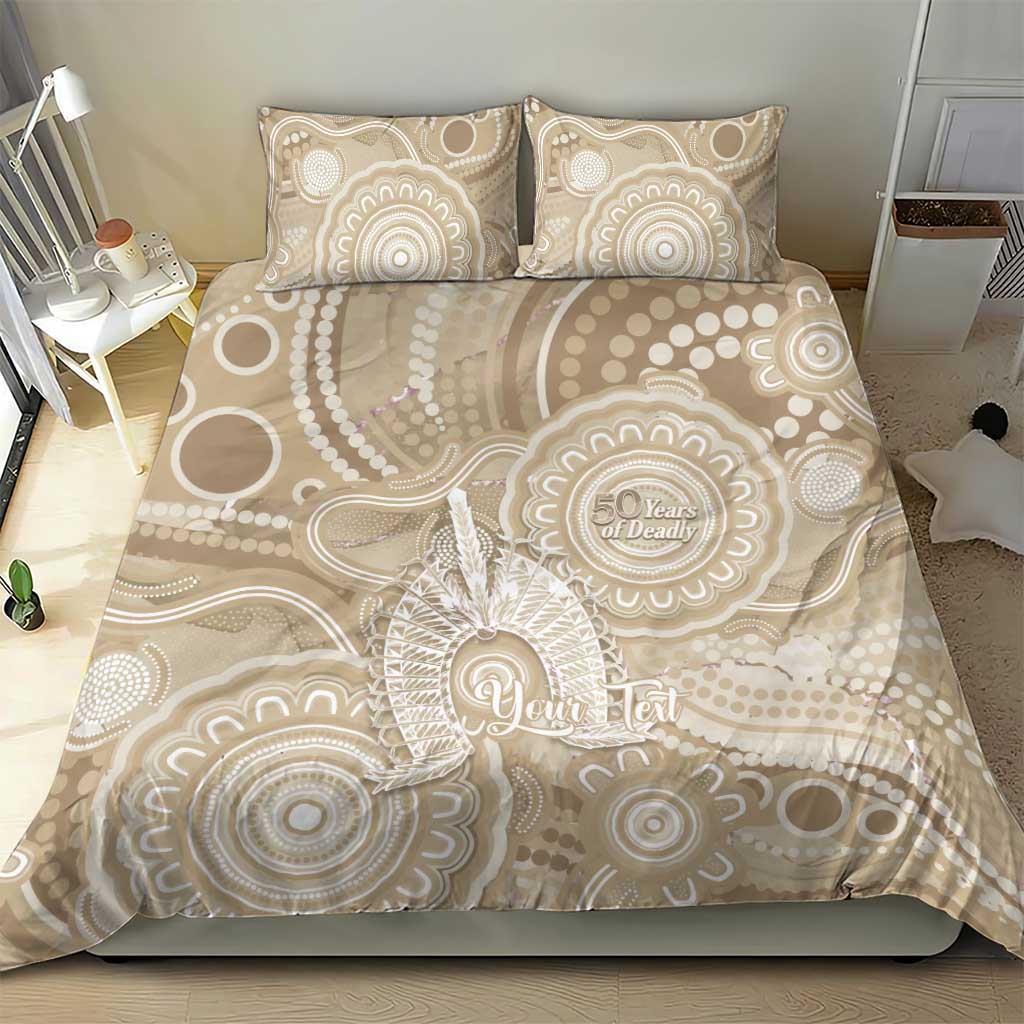 50 Years Deadly NAIDOC Week 2026 Personalised Bedding Set Dhari Beige Indigenous Art