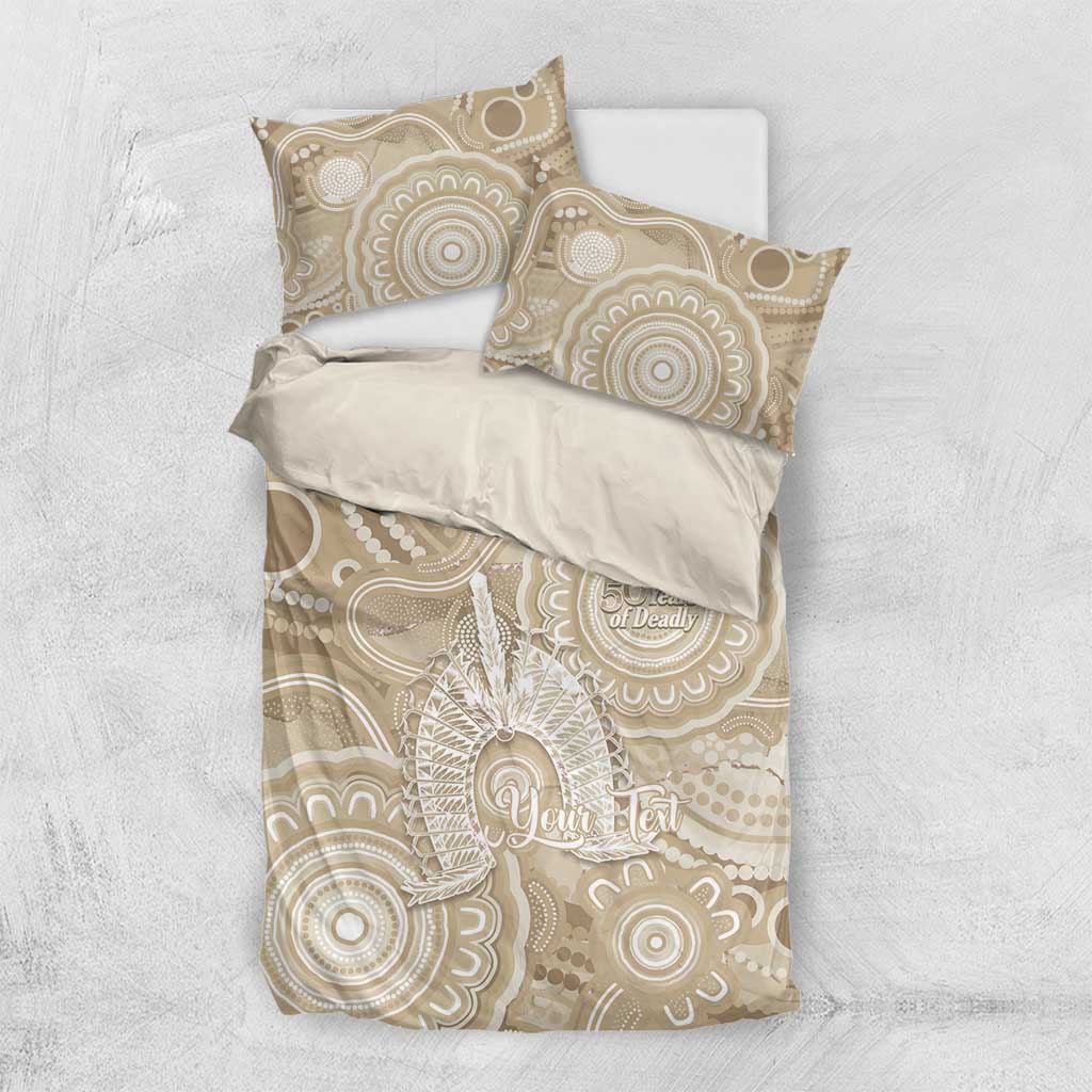 50 Years Deadly NAIDOC Week 2026 Personalised Bedding Set Dhari Beige Indigenous Art