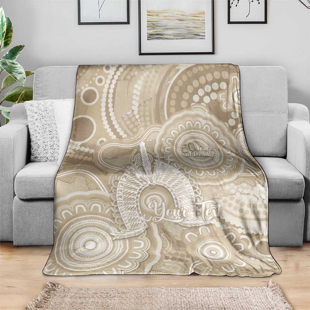 50 Years Deadly NAIDOC Week 2026 Personalised Blanket Dhari Beige Indigenous Art