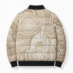50 Years Deadly NAIDOC Week 2026 Personalised Bomber Puffer Jacket Dhari Beige Indigenous Art