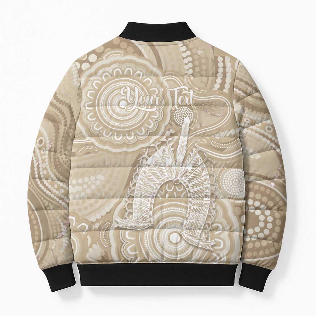 50 Years Deadly NAIDOC Week 2026 Personalised Bomber Puffer Jacket Dhari Beige Indigenous Art