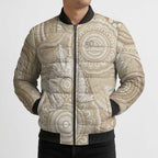 50 Years Deadly NAIDOC Week 2026 Personalised Bomber Puffer Jacket Dhari Beige Indigenous Art