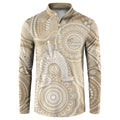 50 Years Deadly NAIDOC Week 2026 Personalised Button Sweatshirt Dhari Beige Indigenous Art