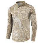 50 Years Deadly NAIDOC Week 2026 Personalised Button Sweatshirt Dhari Beige Indigenous Art