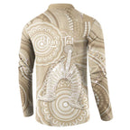 50 Years Deadly NAIDOC Week 2026 Personalised Button Sweatshirt Dhari Beige Indigenous Art