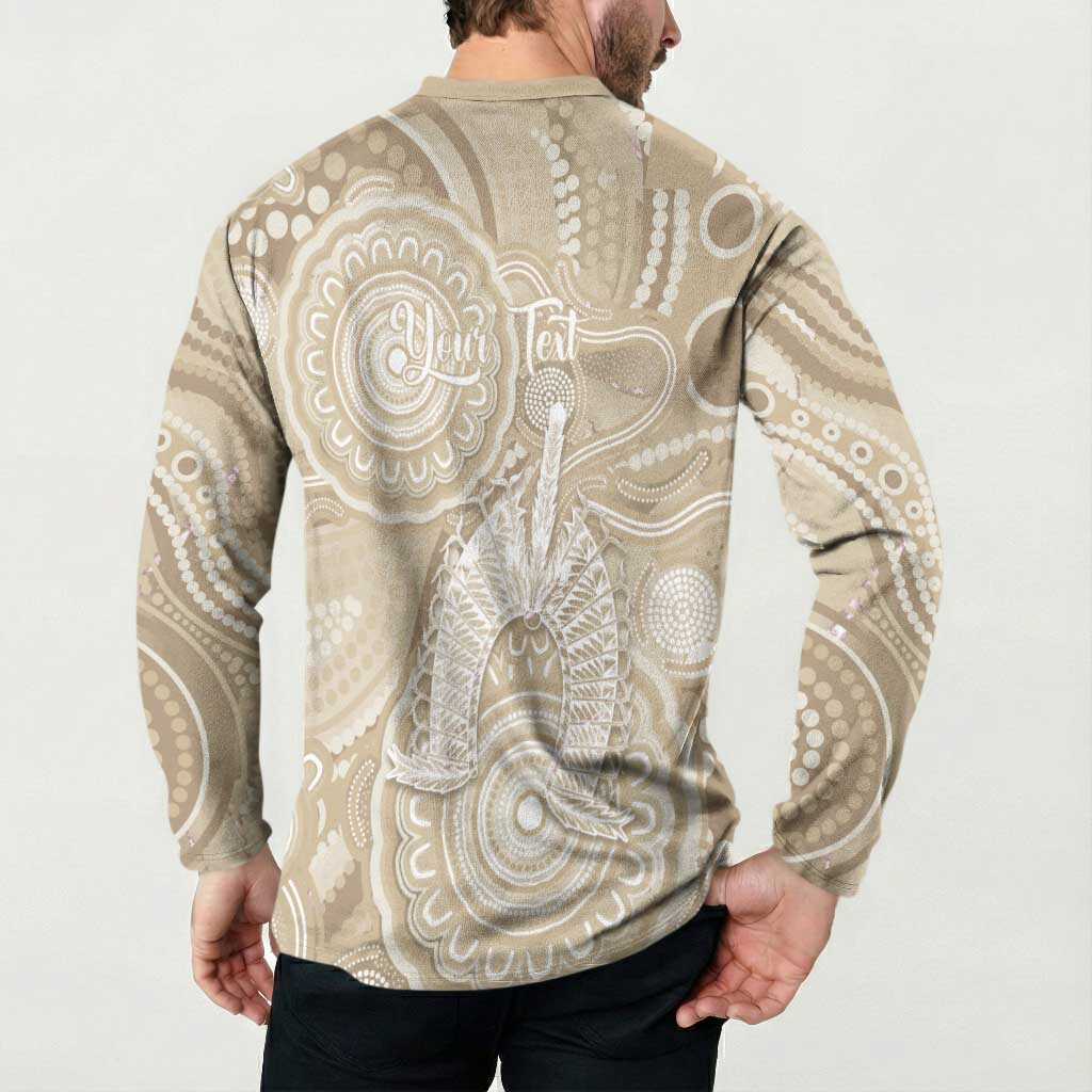 50 Years Deadly NAIDOC Week 2026 Personalised Button Sweatshirt Dhari Beige Indigenous Art