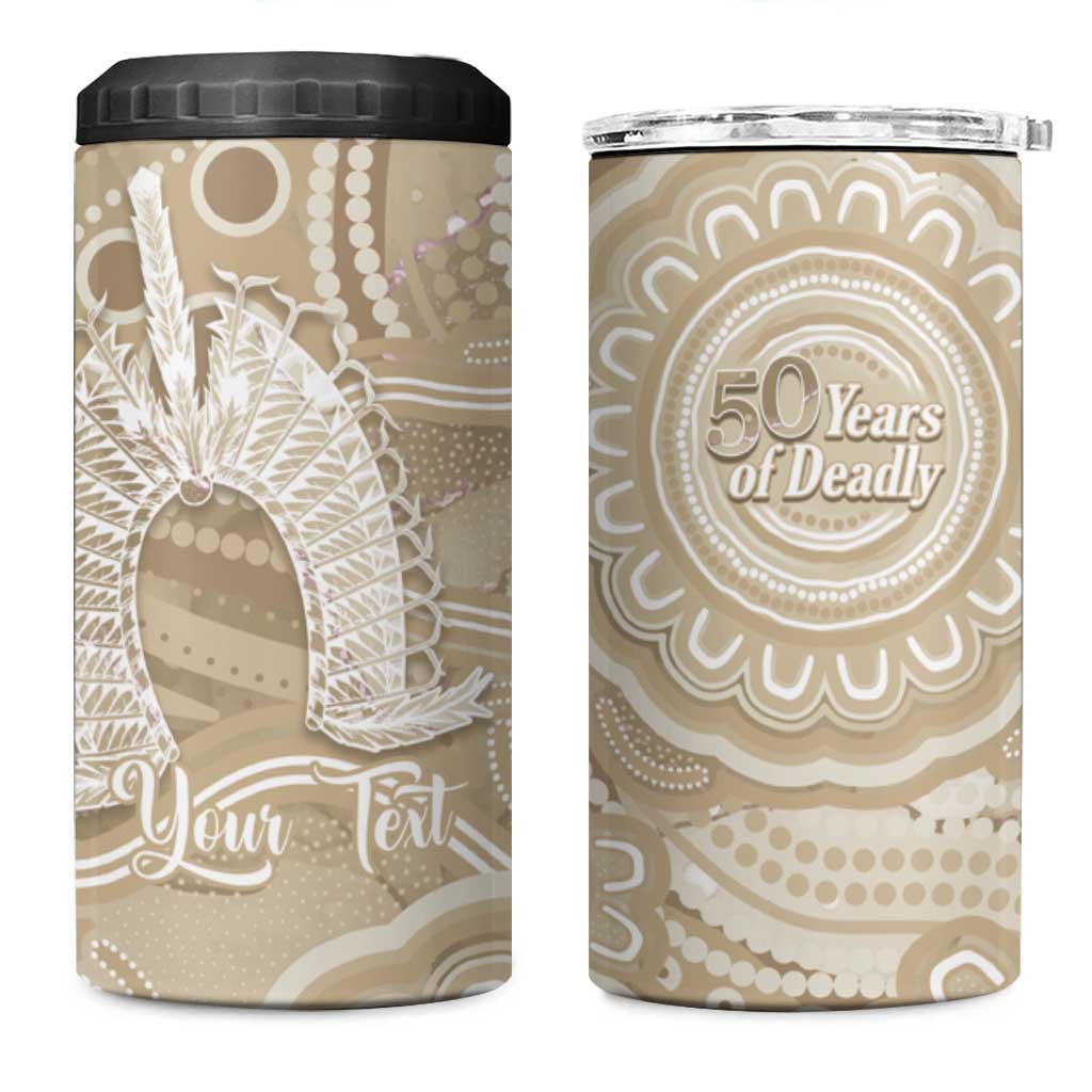 50 Years Deadly NAIDOC Week 2026 Personalised 4 in 1 Can Cooler Tumbler Dhari Beige Indigenous Art